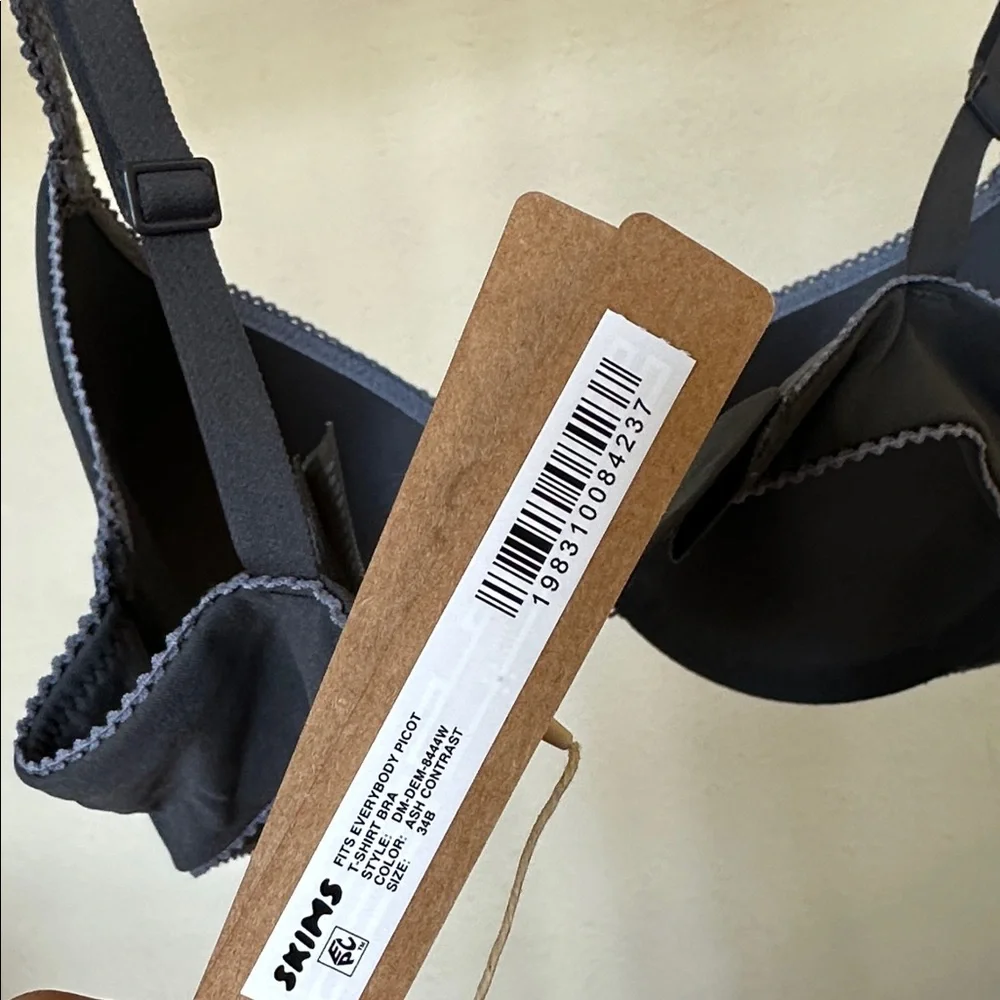 SKIMS Fits Everybody Picot ‎ T-Shirt Bra Size:34B Color:Ash Contrast flower nwt
